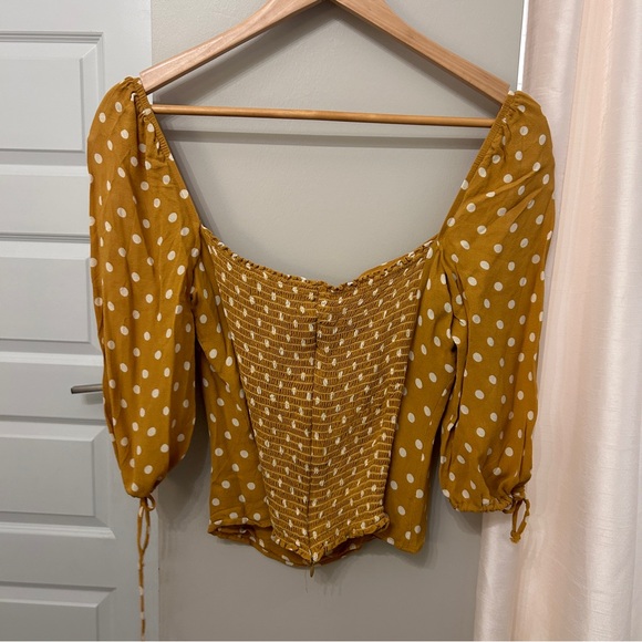 REFORMATION Yellow Polka Dot Grove Tie Sleeve Top 12 - Picture 6 of 6
